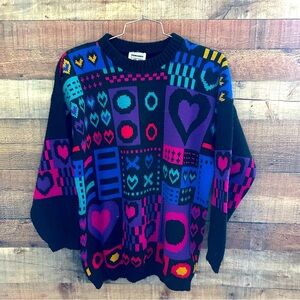 Vintage 1980’s New Addition Maternity Acrylic Colorful Geometric Pattern Sweater